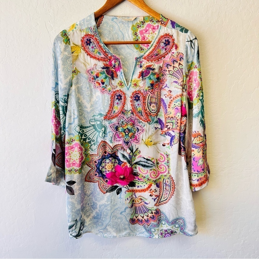 Sold Soft Surroundings Bright Beaded Luxury Blouse Small